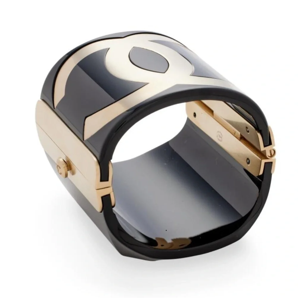 Chanel Black Enamel and Gold Metal CC Cuff!!